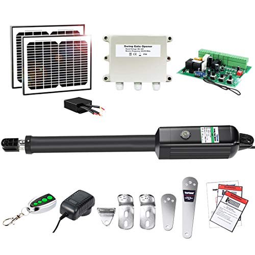 TOPENS A5S Automatic Gate Opener Kit Medium Duty Solar Single Gate Operator for Single Swing Gates Up to 16 Feet or 550 Pounds Gate Motor Solar Panel