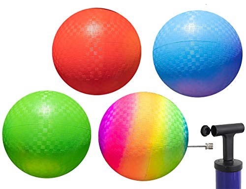 Playground Balls 10 inch Dodgeball - Kickball for Boys Girls Kids Adults - Official Size Bouncy Dodge Ball, Handball, Four Square Picnic School + Free Pump… (Pack of 4)