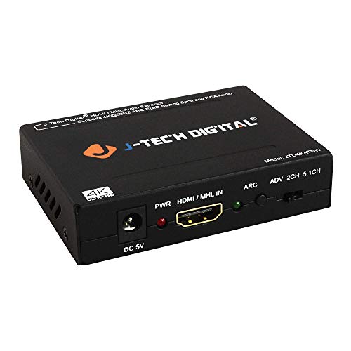 J-Tech Digital HDMI 1.4 Audio Extractor De-Embedder 4K@30Hz Optical SPDIF Toslink RCA [JTD4KATSW]