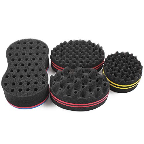 Big Holes Magic Barber Sponge Brush Twist Hair For Wave,Small Wave Big Wave,4 Different Styles Dreadlock,Coils,Afro Curl As Hair Care Tool Men and Women Curl Hair Sponge(4PCS)
