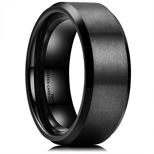 King Will Basic Men Wedding Black Tungsten Ring 8mm Matte Finish Beveled Polished Edge Comfort Fit 9