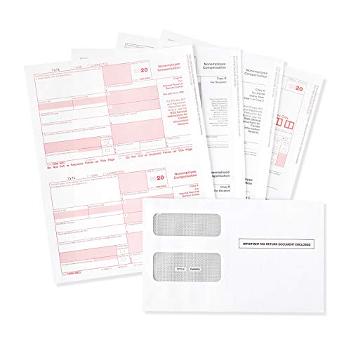 Blue Summit Supplies 1099 NEC Tax Forms 2020, 50 4 Part Tax Forms Kit, Compatible with QuickBooks and Accounting Software, 50 Self Seal Envelopes Included