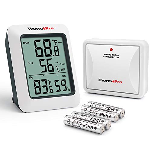 ThermoPro TP60S Digital Hygrometer Indoor Outdoor Thermometer Wireless Temperature and Humidity Gauge Monitor Room Thermometer with 200ft/60m Range Humidity Meter