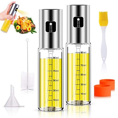 Anmyox Olive Oil Sprayer Set, 100ml 5 IN 1 Oil Dispenser Glass Bottle for BBQ Salad Cooking Roasting Grilling Baking(2 PCs)