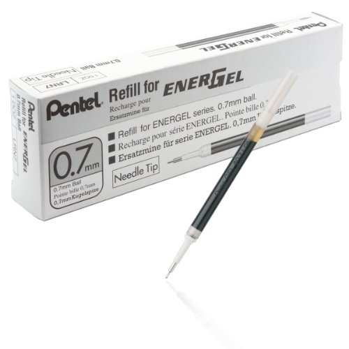 Pentel Refill Ink for EnerGel Liquid Gel Pen, (0.7mm), Needle Tip, Black Ink, Box of 12 (LRN7-A)
