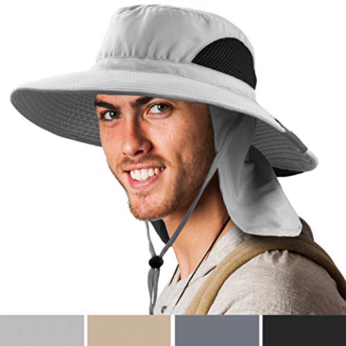SUN CUBE Boonie Hat with Neck Cover Flap, Wide Brim | Outdoor Fishing, Hiking, Beach, Summer Bucket Hat | UPF 50+ Sun Protection | Packable Breathable Men, Women Sun Hat (Light Grey)