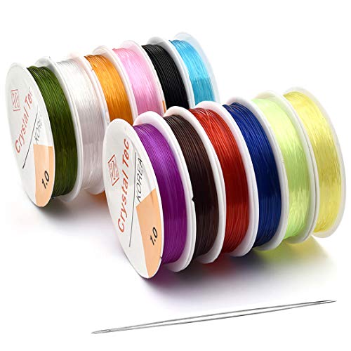 OBSEDE 1mm Elastic Cord Beading Threads Colorful Stretch String Fibre Round Crafting Cords for Jewelry Making, 12 Rolls