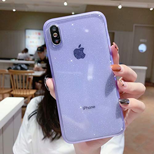 iPhone Xs Max Case Clear Glitter,Anynve Sparkle Bling Case [ Anti-Shock Matte Edge Bumper Design] Cute Slim Soft Silicone Gel Case Compatible for Apple iPhone Xmax 6.5''-Purple