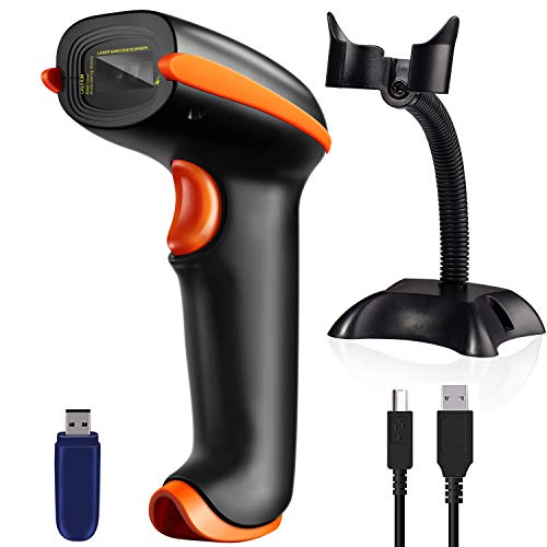 Tera Barcode Scanner Wireless Versatile 2-in-1 (2.4Ghz Wireless+USB 2.0 Wired) Rechargeable 1D Barcode Reader USB Handheld Bar Code Scanner Wireless with Stand