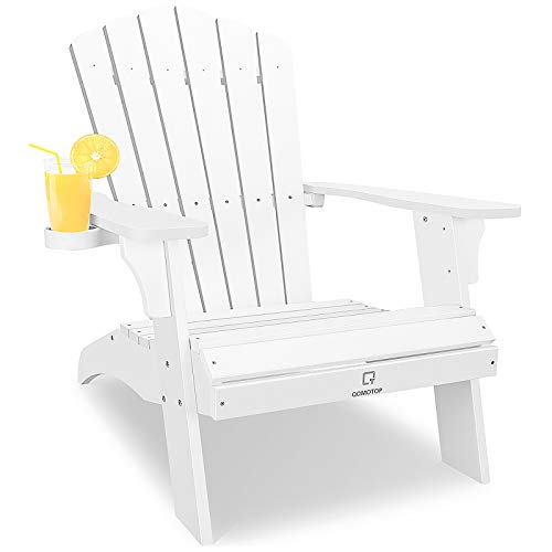 OT QOMOTOP White Adirondack Chair with Cup Holder, Extrawide Poly Lumber Lounge Chair Outdoor Patio Chairs for Garden and Lawn, All Weather Resistant, 38L 30W 41.5H