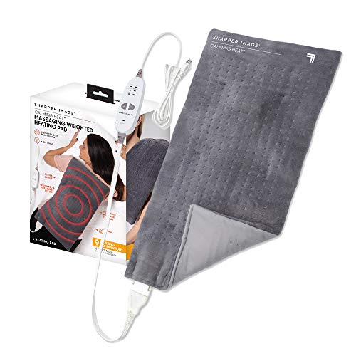 Calming Heat Massaging Weighted Heating Pad by Sharper Image- Weighted Electric Heating Pad with Massaging Vibrations, 6 Settings- 3 Heat, 3 Massage- 9 Relaxing Combinations, 12” x 24”, 4 lbs