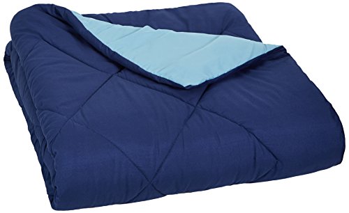 AmazonBasics Reversible Microfiber Comforter Blanket - Twin/Twin XL, Navy / Sky Blue