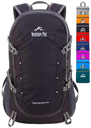 Venture Pal 40L Lightweight Packable Travel Hiking Backpack Daypack, A3 Black, One Size