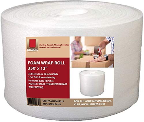 UBOXES Foam Wrap Roll 320' x 12' Wide 1/16 Thick Cushion - 12' Perforation