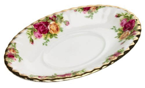 Royal Albert Old Country Roses Gravy Boat Stand, Mostly White with Multicolored Floral Print