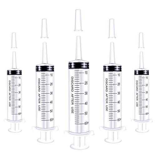 BSTEAN 5 Pack 60ml Large Plastic Syringe Without Needle, Catheter Tip Syringe with Cap, Sterile Individual Wrap for Scientific, Measurement or Household Multiple Uses Tools