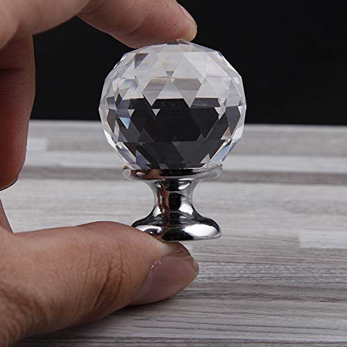 5 Pcs Crystal Glass Cabinet Knobs - 30mm Ball Shape Pulls Handles for Drawer Dresser Kitchen Cabinets Wardrobe Bathroom Cabinet Desk - YL00008 (Silver)