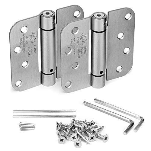 KS Hardware Mortise Spring Hinge, 4' x 4' with 5/8' Radius Corners, 2 Pack (Satin Nickel Finish)