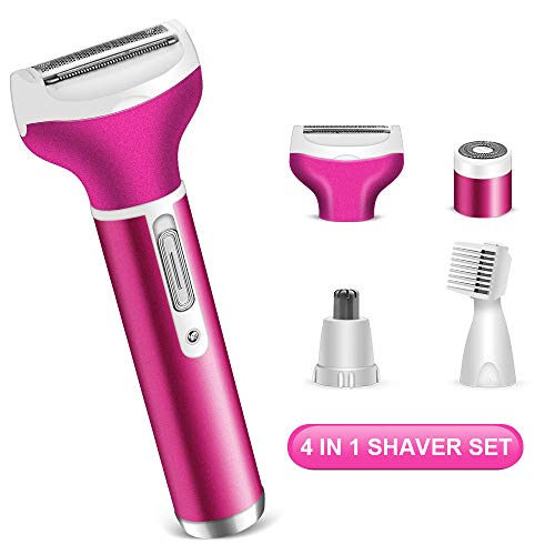 LEMBO DIRECT Electric Shaver for Women, Electric Razor, 4 In 1 Rechargeable Cordless Waterproof Lady Epilator & Personal Groomer Trimmer Body Hair Removal for Bikini, Legs, Face, Underarms, Wet & Dry