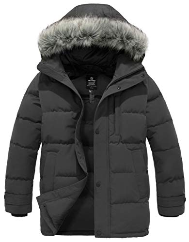 Wantdo Men's Winter Fur Mid-Long Hooded Down Jacket Thicken Padded Coat Dark Grey S