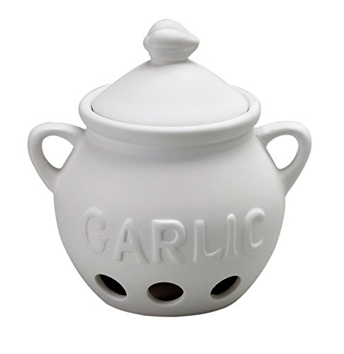 HIC Harold Import Co. Garlic Clove Keeper White Vented Ceramic Storage Container With Lid, 5.25' x 5.5'/16 oz