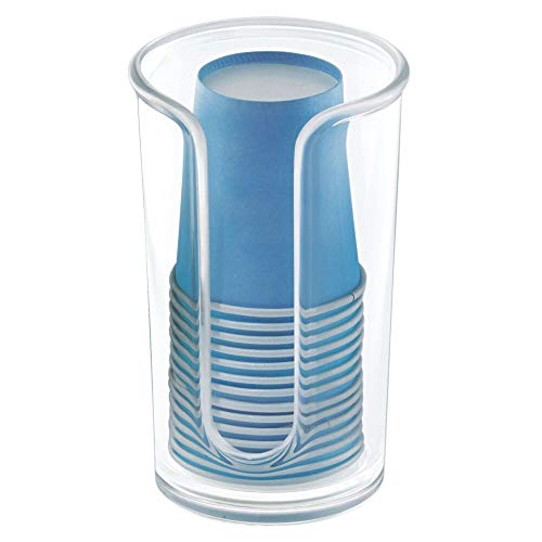 mDesign Modern Plastic Compact Small Disposable Paper Cup Dispenser - Storage Holder for Rinsing Cups on Bathroom Vanity Countertops, Cups Included - Clear
