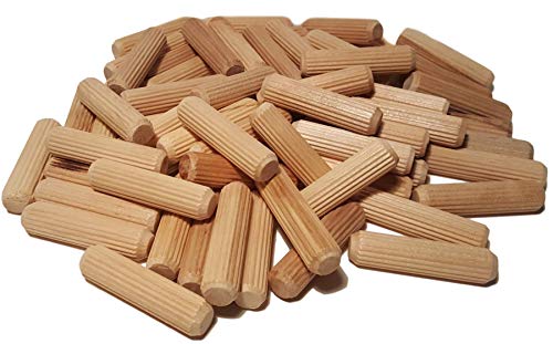 100 Pack 1/2' x 2' Wooden Dowel Pins Wood Kiln Dried Fluted and Beveled, Made of Hardwood in U.S.A.
