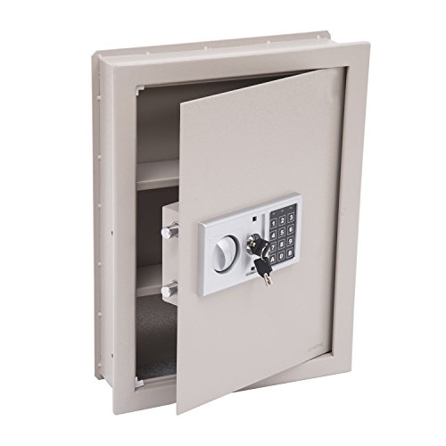 HOMCOM Flat Recessed Digital Keypad Home Security Gun Cash Wall Safe Box, 19', Grey