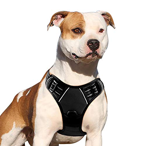 Eagloo Dog Harness No Pull, Walking Pet Harness with 2 Metal Rings and Handle Adjustable Reflective Breathable Oxford Soft Vest Easy Control Front Clip Harness Outdoor for Medium Dogs Black