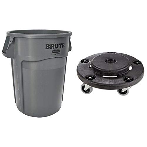 Rubbermaid Commercial Brute Trash Can WITH Dolly (Vented, 32 gallon, Gray, FG263200GRAY and 264000)