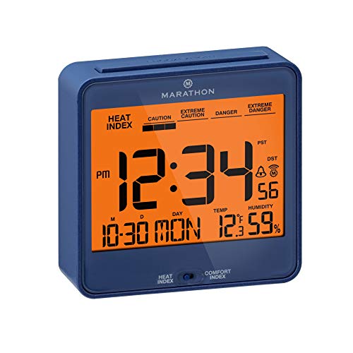Marathon CL030054BL Atomic Desk Clock, with Backlight, Heat & Comfort Index - Batteries Included