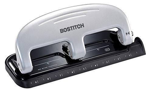 Bostitch inPRESS 20 Reduced Effort Three-Hole Punch, Silver, Black (2220)