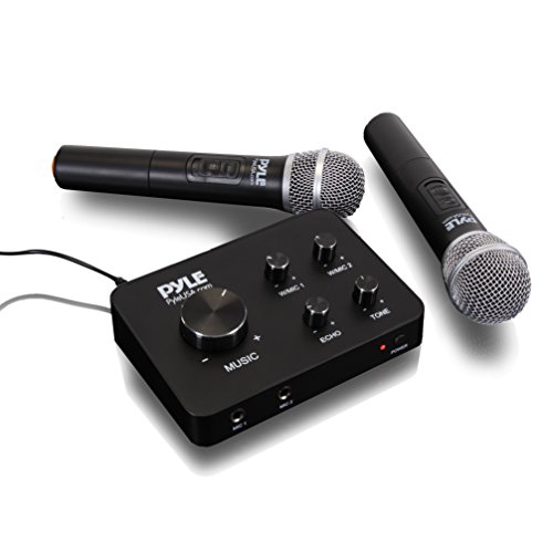 Pyle Portable Home Theater Karaoke Microphone Mixer System Set w/ Dual UHF Wireless Mic, HDMI & AUX, Audio Play via Device Speaker & Works with TV, Receiver, Amplifier, Speaker - PDWMKHRD22WM,Black