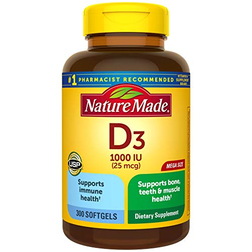 Nature Made Vitamin D3 1000 IU (25 mcg) Softgels, 300 Count for Bone Health† (Packaging May Vary)