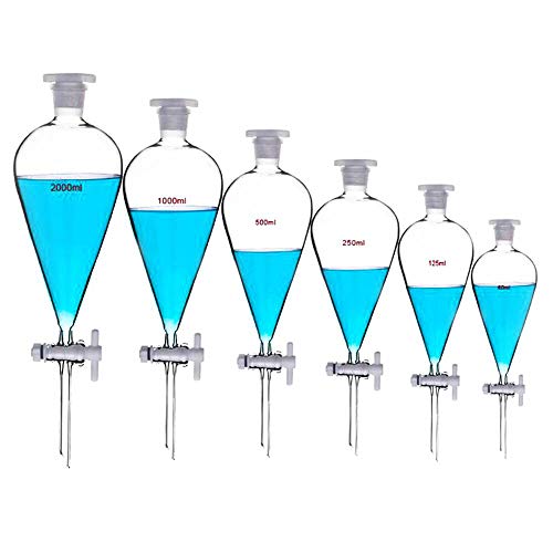 Borosilicate Glass 1000ml Heavy Wall Conical Separatory Funnel with 24/29 Joints and PTFE Stopcock - 1000ml