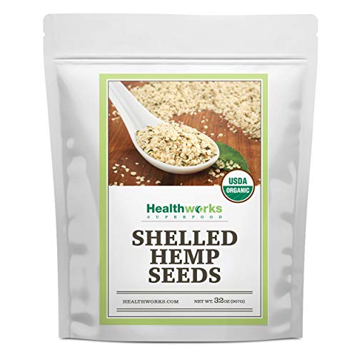 Healthworks Shelled Hemp Seeds Organic (32 Ounces / 2 Pounds) | Premium & All-Natural | Canadian or European Sourced | Contains Omega 3 & 6, Fiber and Protein | Great with Shakes, Smoothies & Oatmeal