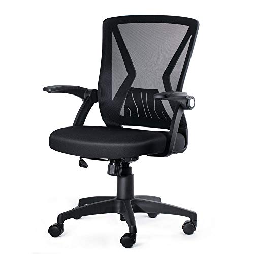 KOLLIEE Mid Back Mesh Office Chair Ergonomic Swivel Black Mesh Computer Chair Flip Up Arms With Lumbar Support Adjustable Height Task Chair