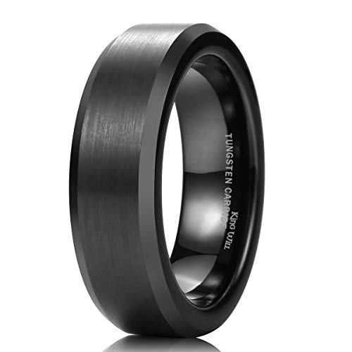King Will BASIC 6mm Black Tungsten Wedding Band Ring Matte Finish Center Beveled Polished Edge 10