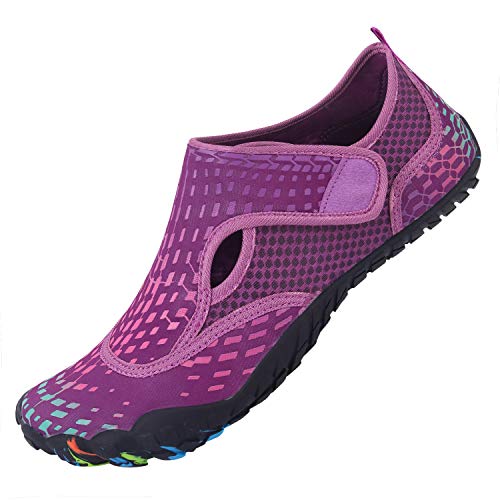 L-RUN Women Water Shoes Barefoot Beach Swim Shoes Flexible Purple Women 10, Men 8 M US