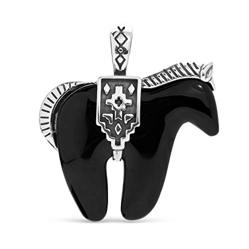 American West Sterling Silver Black Agate Gemstone Spirit Horse Pendant Enhancer