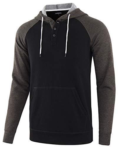 DESPLATO Men's Casual Active Sports Baseball Fleece Sweatshirt Pullover Hoodies Black/Heather Charcoal XXL