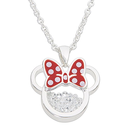 Disney Birthstone Women Jewelry Minnie Mouse Silver Plated April Clear Cubic Zirconia Shaker Pendant Necklace, 18+2' Extender