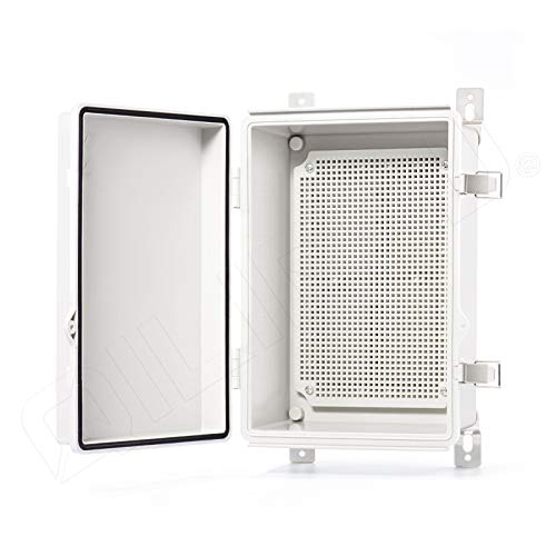 QILIPSU Hinged Cover Stainless Steel Latch 285x195x130mm Junction Box with Mounting Plate, Universal IP67 Project Box Waterproof DIY Electrical Enclosure, ABS Plastic Grey (11.2'x7.7'x5.1' SSL)