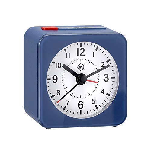 Marathon Mini Travel Alarm Clock, Silent Sweep, No Ticking, Auto Back Light and Snooze Function - CL030065BL-WH2 (French Blue/White)