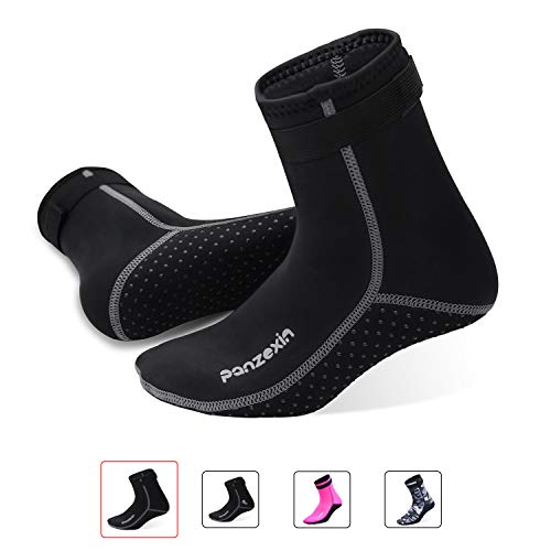 Panzexin 3mm Neoprene Diving Socks(Size 4-10), Wetsuit Socks Sand-Proof Scuba Snorkeling Fins Socks for Open Water Swimming, Kayaking, Paddle Boarding and More Beach Water Sports (Black,XL)