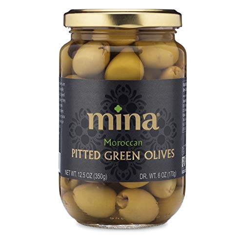 Mina Pitted Green Olives, Premium Handpicked and Naturally Cured - Gluten Free, Low Carb, Vegan - Great Keto Snacks to Go, 12.5 oz