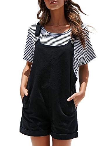 Relipop Women's Plain Jumpsuit Denim Overall Shorts Rompers with Pockets (Black, Small)