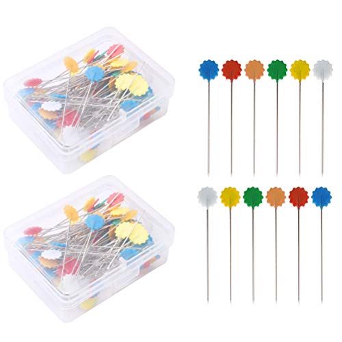 pengxiaomei 200 Pieces Flat Head Straight Pins, Flower Head Sewing Pins Quilting Pins for Sewing DIY Projects Dressmaker Jewelry Decoration, Assorted Colors