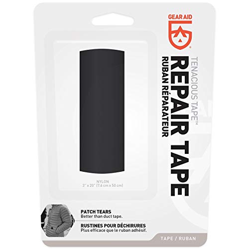 GEAR AID Tenacious Tape Nylon Repair Tape for Fabric and Vinyl, 3” x 20”, Black