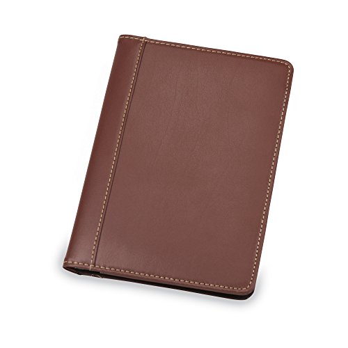 Samsill Contrast Stitch Leather Small Portfolio – Junior Portfolio Folder / Business Padfolio for Men & Women, 5 x 8 Mini Writing Pad, Brown